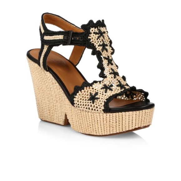 Clergerie Dara Raffia Platform Wedge Sandals - Picture 1 of 9